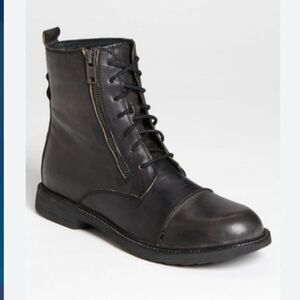 Bed|Stu (Size 8.5) Men's Black/Brown Distressed Leather Patriot Cap-Toe Boots